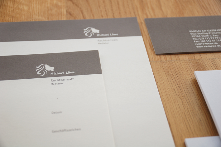 letterhead branding law firm Löwe close up
